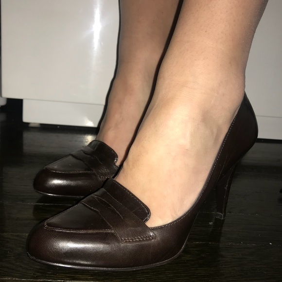 black leather work heels